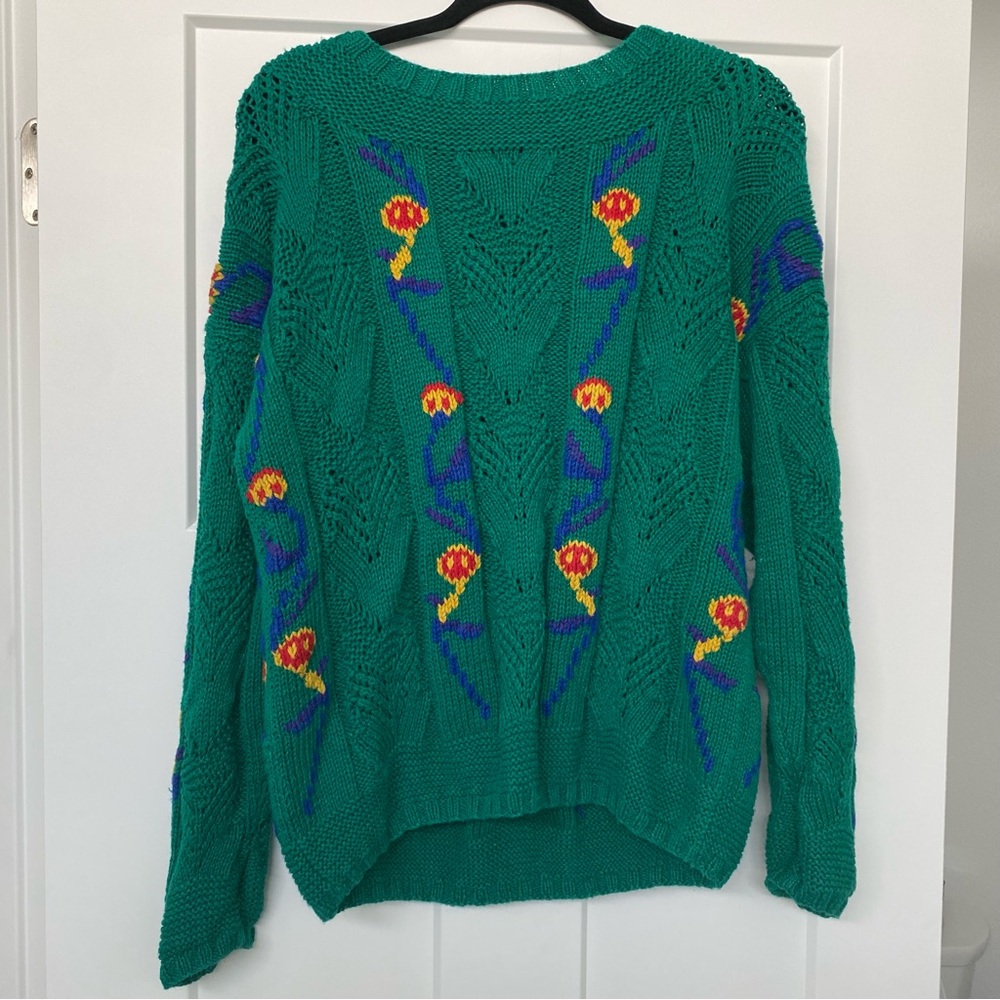 Hand knitted vintage IZOD sweater large cotton green